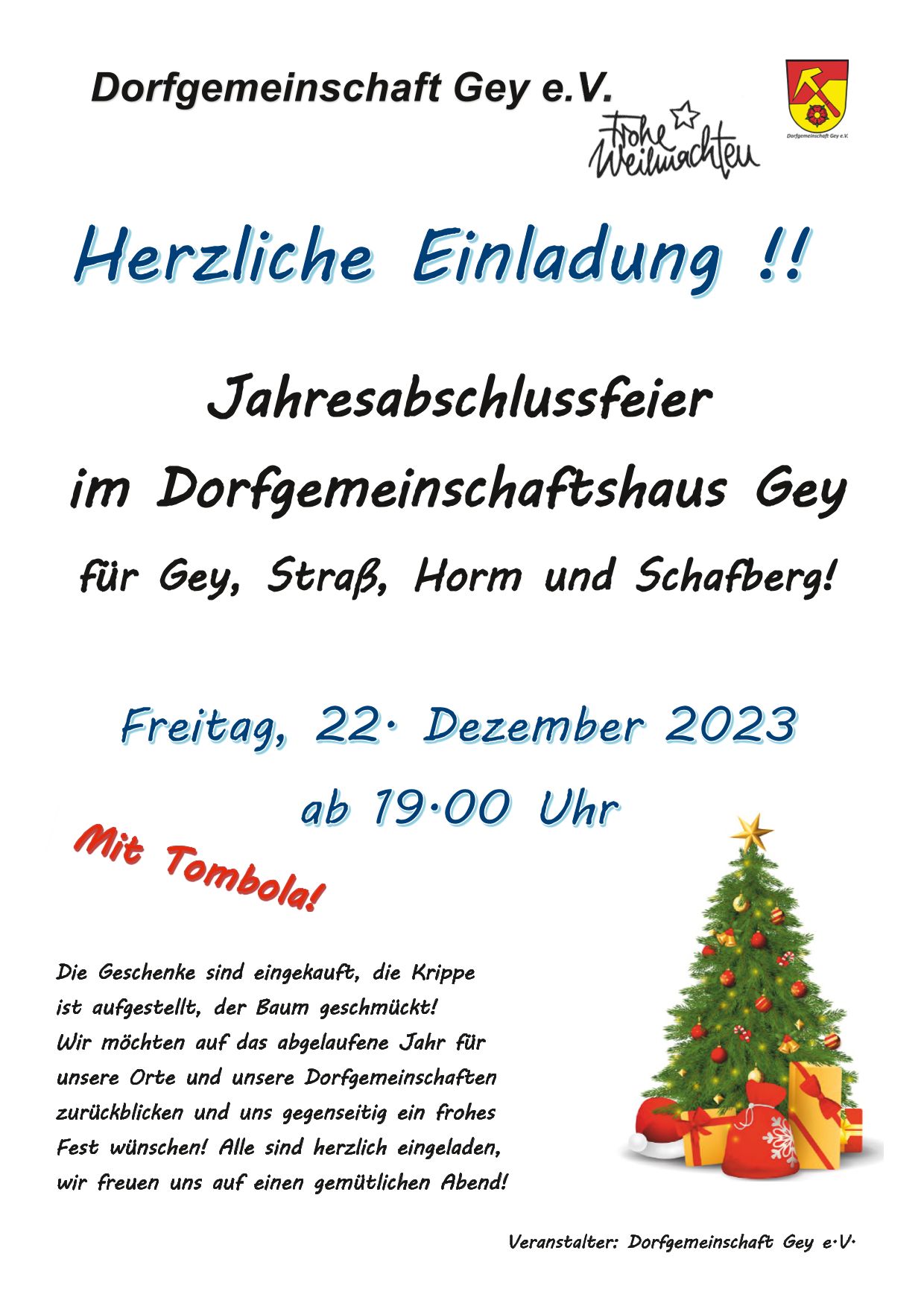 Jahresabschlussfeier im Dorfgemeinschaftshaus Gey